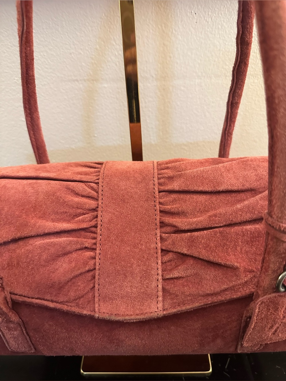 Casual Corner Y2K East West Baguette Suede Rose Bag - Picture 3 of 8